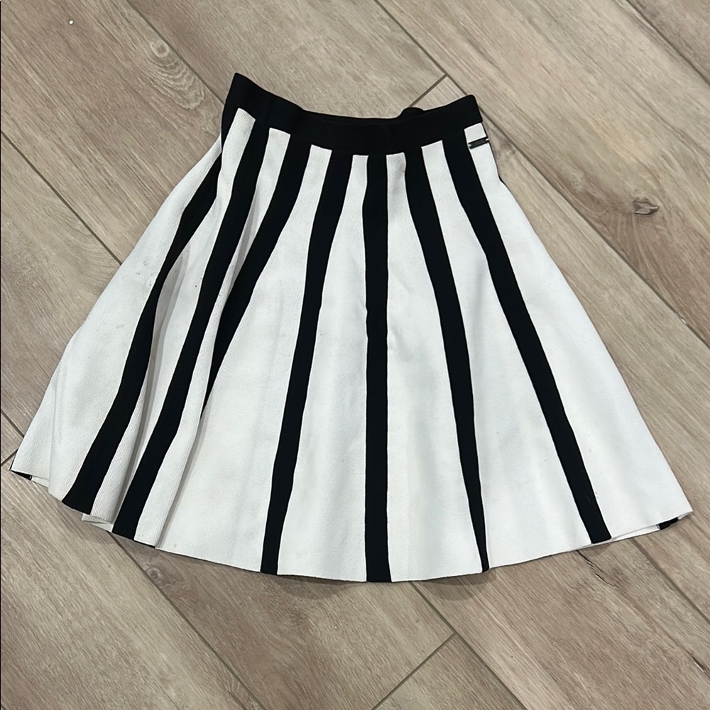 A/X Armani Exchange Black and White Vertical Stripe A-Line Skirt